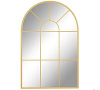 HOMCOM Miroir Mural arqué 91 x 60 cm, Miroir verrière Arche Style Industriel, Miroir de fenêtre arqué avec Cadre métallique, pour Salon, Chambre, Couloir, doré