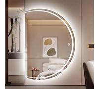 Miroir mural intelligent anti-buée demi-lune LED à intensité variable pour entrée et salle de bain, 3 couleurs, 76,2 x 109,2 cm (coupe en bas à gauche), décoration moderne de salon