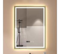 Miroir mural intelligent avec lumière tricolore à LED à intensité variable - Film anti-buée - Cadre en aluminium incassable - Affichage de l'heure et de la température - Décoration de salle de bain