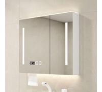 Miroir mural intelligent de salle de bain avec éclairage LED, désembuage, gradation en continu, affichage du temps et de la température, rangement pour maquillage et essentiels