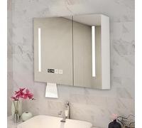 Miroir mural intelligent de salle de bain avec éclairage LED, désembuage, intensité variable en continu, 3 couleurs de tons, affichage de l'heure et de la température, armoire à pharmacie élégante