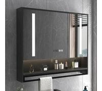 Miroir mural intelligent de salle de bain avec lumière LED, désembuage, gradation en continu, armoire de rangement et affichage de l'heure - Idéal pour le maquillage et un usage quotidien