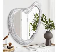 Miroir mural irrégulier, miroir de vanité asymétrique avec cadre en bois - Décoratif moderne et unique pour salle de bain, salon, chambre à coucher, entrée, couloir - Grand format 65 x 45 cm, blanc