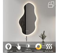 SANIVERRE Miroir LED Lumineux 60 x 100 cm réversible (2100 LMS) Tactile : antibuée + intensité et Couleur réglables - Collection Salle de Bain Onda