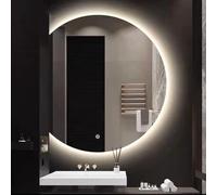 Miroir mural - Miroir de maquillage moderne sans cadre semi-circulaire 3 couleurs à intensité variable avec fonction mémoire HD anti-explosion, options de suspension polyvalentes.