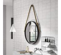 Miroir Mural Miroir suspendu en corde de chanvre Miroir mural rond HD, 15,7 ~ 27,5 pouces Miroir encadré en fer sans rouille pour la maison Décorative Salon Salle de bain Salle de bain Entrée Miroi