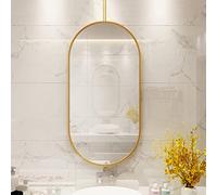 Miroir Mural Ovale avec Cadre en métal doré et Perche Suspendue au Plafond, Miroir de Maquillage de vanité à la Maison miroirs en Verre décoratifs créatifs pour Couloir d'entrée de Salle de