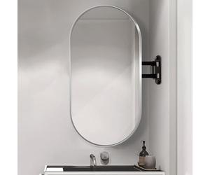 Miroir Mural Ovale D'angle de Salle de Bain avec Bras Articulé Pivotant et Cadre En Métal, Miroir Incassable, Miroir Suspendu pour Salon Moderne, Vertical et Horizontal ( Color : Silver Frame , Size :