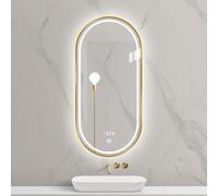 Miroir Mural Ovale De Salle De Bain LED avec Miroir De Salle De Bain à Cadre Métallique, Miroir De Courtoisie à éclairage Intelligent, 3 Couleurs Dimmable, Interrupteur Tac, Gold, 50x80cm/19.7x31.5in