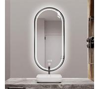 Miroir Mural Ovale De Salle De Bain LED avec Miroir De Salle De Bain à Cadre Métallique, Miroir De Courtoisie à éclairage Intelligent, 3 Couleurs Dimmable, Interrupteur Tac, Nero, 50x80cm/19.7x31.5in