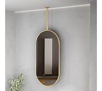 Miroir mural ovale décoratif avec cadre doré, montage au plafond, comprend une tige de suspension en métal pour entrée et vestiaire, décoration d'intérieur
