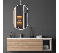 Miroir Mural Ovale décoratif pour Salle de Bain, Grand Format, pour Salon, Chambre à Coucher, entrée, Cadre en métal, pour se maquiller, se raser - Blanc (50 x 60 cm)