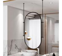 Miroir mural ovale noir avec barre de plafond Cadre en métal décoratif pour maquillage Vanity Home Decor 40 x 70 cm Design élégant suspendu