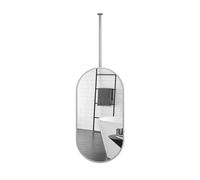 Miroir mural ovale personnalisable avec cadre en métal - Barre suspendue au plafond - 60 x 90 cm - Blanc - Miroir décoratif pour salon, chambre à coucher et couloir