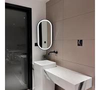 Miroir mural ovale rotatif à LED - Miroir d'angle de salle de bain avec lumière et support - Miroir compact pleine longueur pour une utilisation facile (noir, 40 cm x 80 cm)