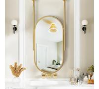 Miroir Mural Ovale Suspendu pour Salle de Bain, Cadre en métal doré, Miroir de courtoisie Flottant décoratif avec Perche de Montage au Plafond, Salon, entrée, commodes (Taille : 50