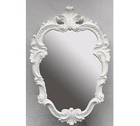 Miroir mural ovale vintage pour salle de bain - Blanc vieilli - Style rétro - 49 x 33 cm - Miroir de salon baroque ovale C443