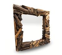 Miroir mural patchwork | 60 x 60 cm, bois massif, naturel | Miroir carré en bois flotté, miroir de couloir, miroir en bois, miroir de salle de bain, miroir de chambre à coucher