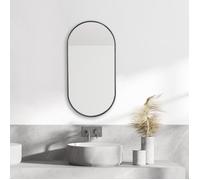 en.casa Miroir mural ovale design industriel – Cadre aluminium 30 x 60 cm Noir mat