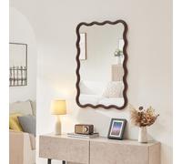 Miroir mural 'Porloskid' bois de paulownia et MDF en forme de vague 90 x 60 cm brun foncé