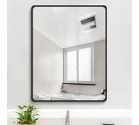 Miroir mural rectangulaire 40 x 60 cm avec cadre en aluminium Miroir d'angle décoratif pour salon, couloir et entrée, finition noire élégante, parfait pour décoration d'intérieur