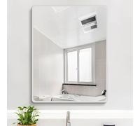 Miroir mural rectangulaire 60 x 100 cm avec cadre en aluminium et angle rond, idéal pour salon, entrée, couloir, finition élégante argentée et blanche