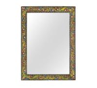 Miroir mural rectangulaire - Giner y colomer - Cadre en bois de manguier sculpté - Motifs floraux peints à la main