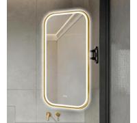 Miroir mural rectangulaire LED pour salle de bain - 40 x 90 cm - 3 couleurs - Intensité variable - Anti-buée - Interrupteur tactile - Rotation à 360° - Aluminium