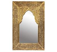 Miroir mural rectangulaire marocain doré Malik 42cm grand | Miroirs muraux cadre en bois recouvert de laiton en Design oriental | Décoration murale orientale dans la Chambre salle de bain ou Salon