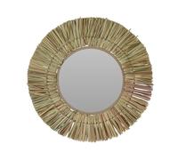 Miroir mural rond avec cadre en herbe - Diamètre 41 cm - Miroir suspendu avec bordure décorative - Décoration murale bohème - Miroir décoratif pour salle de bain, couloir, salon
