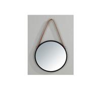 WENKO Miroir Mural Borrone Rond, Miroir avec Cadre métallique Noir et Bretelle de Suspension, Miroir décoratif au Design Vintage, Verre/métal, Ø 30 cm, Noir