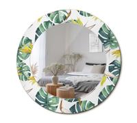 Miroir Mural Rond avec Motifs artistiques | Cadre en Verre décoratif | Idéal pour intérieur Moderne fi50 - Feuilles Tropicales