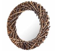 Miroir mural rond de 60 cm en bois de teck avec cadre rustique, crochet de montage pour montage mural, idéal comme miroir de salle de bain, miroir cosmétique et décoration murale décorative pour