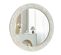 Miroir mural rond décoratif avec incrustations de coquillage et cadre en bois mosaïque - Miroir de table pour vanité, entrée, décoration d'intérieur (60 cm)