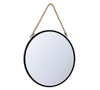 Miroir mural, rond, diamètre : 41 cm, avec corde de suspension, en métal, noir et marron, miroir d'entrée, de coiffure