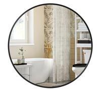 Miroir Mural, Rond, Diamètre 50 cm, Cadre en Métal, Facile à Installer, pour Salle de Bain, Salon, Chambre, Entrée, Couloir, Noir
