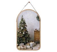 Miroir mural rond en bois décoratif salle de bain avec corde (68 x 40.5 cm, Jaune)