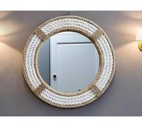 Miroir mural rond en corde nautique - Décoration côtière bohème pour salon, chambre, salle de bain et entrée - Cadre décoratif en jute et coton tressé (A1, 61 x 61 cm (L x l)