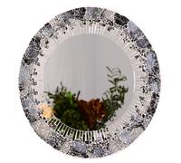 Miroir Mural Rond Gris 50 cm en mosaïque de Verre sur Un Support en Bois. Un Accessoire décoratif Artisanal et Contemporain pour sublimer Votre intérieur.