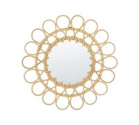 Miroir Mural Rond Moderne en Rotin Forme de Soleil ø 60 cm Naturel Babai