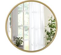 Miroir mural rond - WOLTU - Ø50 cm - Cadre en métal doré - Dos en MDF - Deux crochets - Accessoires de fixation inclus