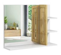 Miroir mural salle de bain - étagères - bambou verni MDF blanc