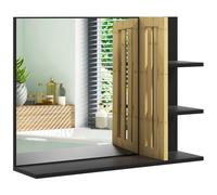 Miroir mural salle de bain - étagères - MDF noir bambou verni