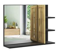 Miroir mural salle de bain - étagères - MDF noir bambou verni Noir G