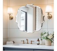 Miroir Mural Sans Cadre à Bord Festonné et Biseauté - Miroir Décoratif pour Salle de Bain, Salon, Chambre, Entrée 80x80cm