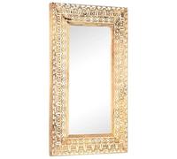 Miroir mural sculpté à la main en bois de manguier massif 80 x 50 x 2,6 cm pour salon, couloir, chambre à coucher avec finition naturelle et cadre décoratif