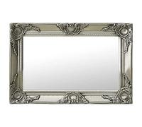 Miroir mural style baroque - 60 x 40 cm - Cadre en bois argenté - Avec bord biseauté - Rectangulaire - Montage mural pour couloir, salle de bain, chambre à coucher, décoration et maquillage