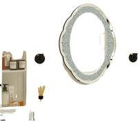 Miroir mural, style contemporain, forme ovale, surface réfléchissante, argent, 60x80cm