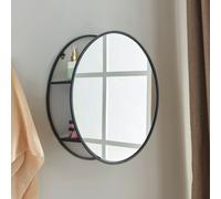 Miroir mural 'Sunne' avec étagère 50x50x13cm rond noir