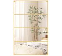 Miroir mural verrière HOMCOM rectangulaire style industriel, horizontal ou vertical avec 4 crochets, en métal doré - 109 x 69 cm